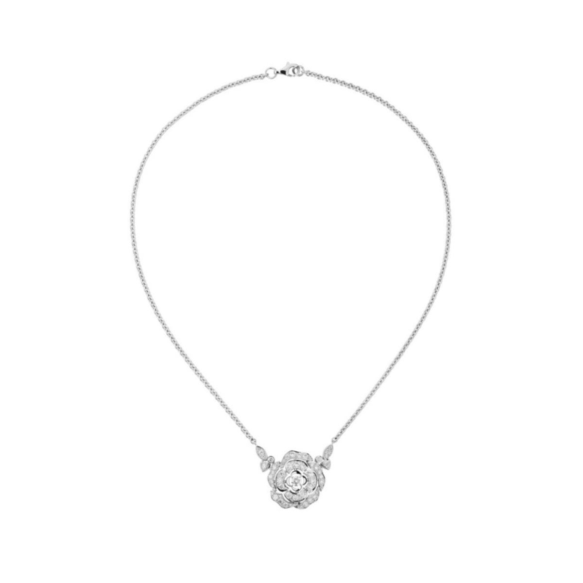 Collier Chanel Bouton de Camélia Grand Modèle Diamants Or Gris 18 Carats