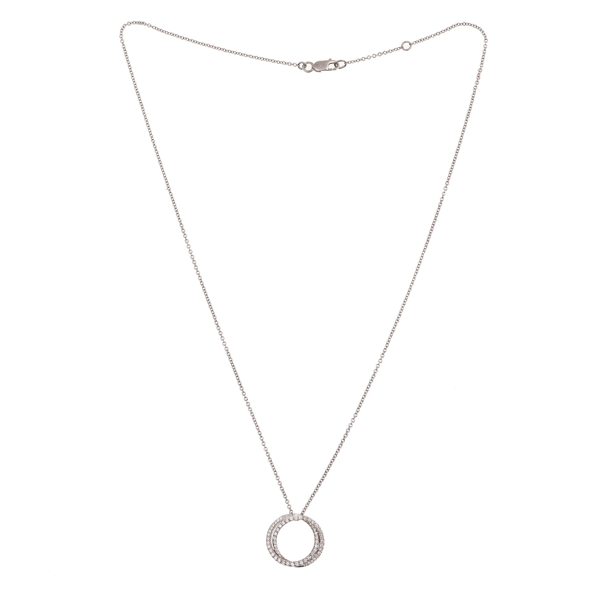 Collier Deux Cercles Pavage Diamants Or Gris 18 Carats