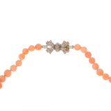 Collier Vintage Corail Peau d'Ange Diamants Or Gris 18 Carats