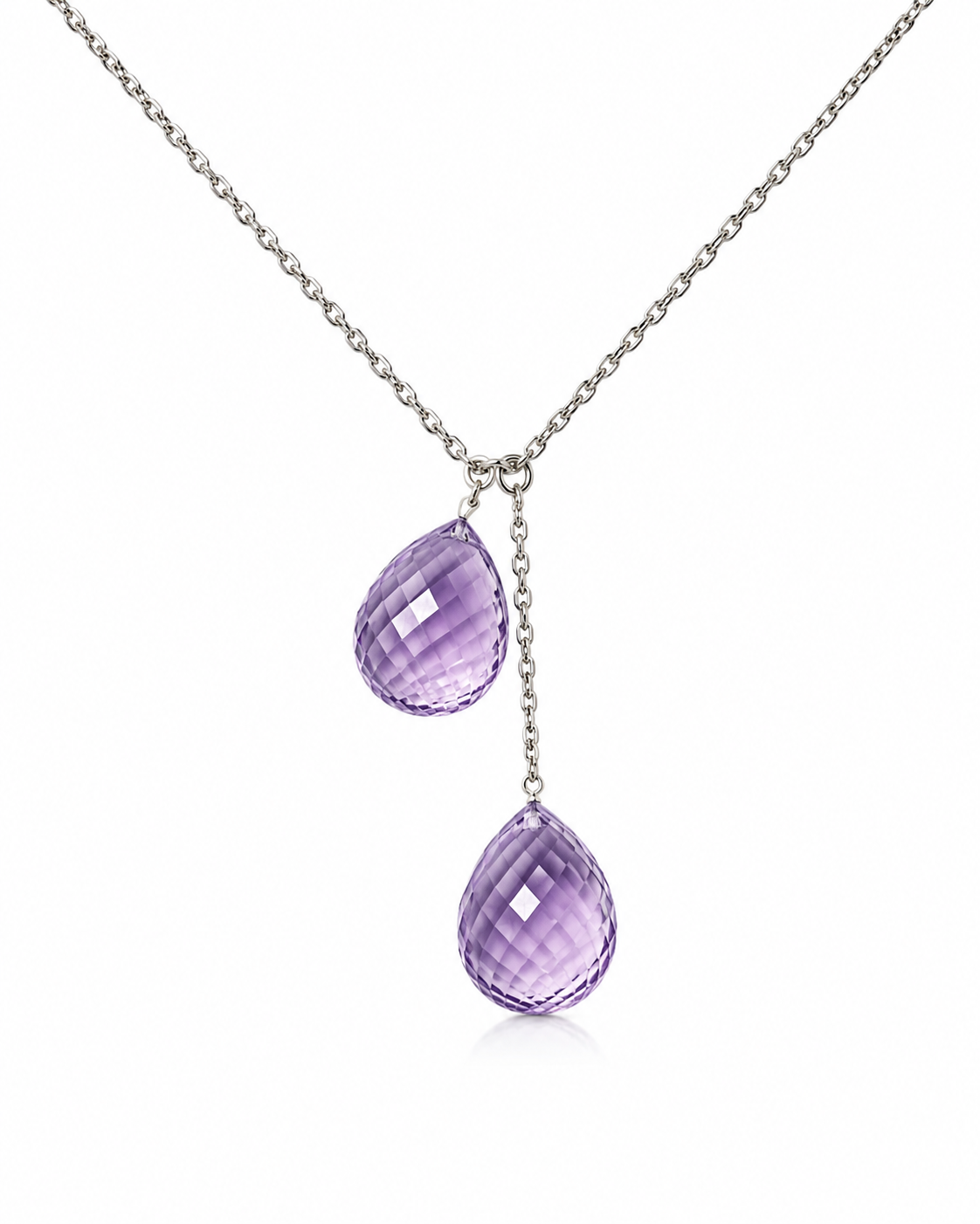 Collier Gouttes Améthystes Or Gris 18 Carats