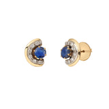 Vintage 2 Carats Sapphires Diamonds 18 Carats Yellow Gold Half-Moon Earrings