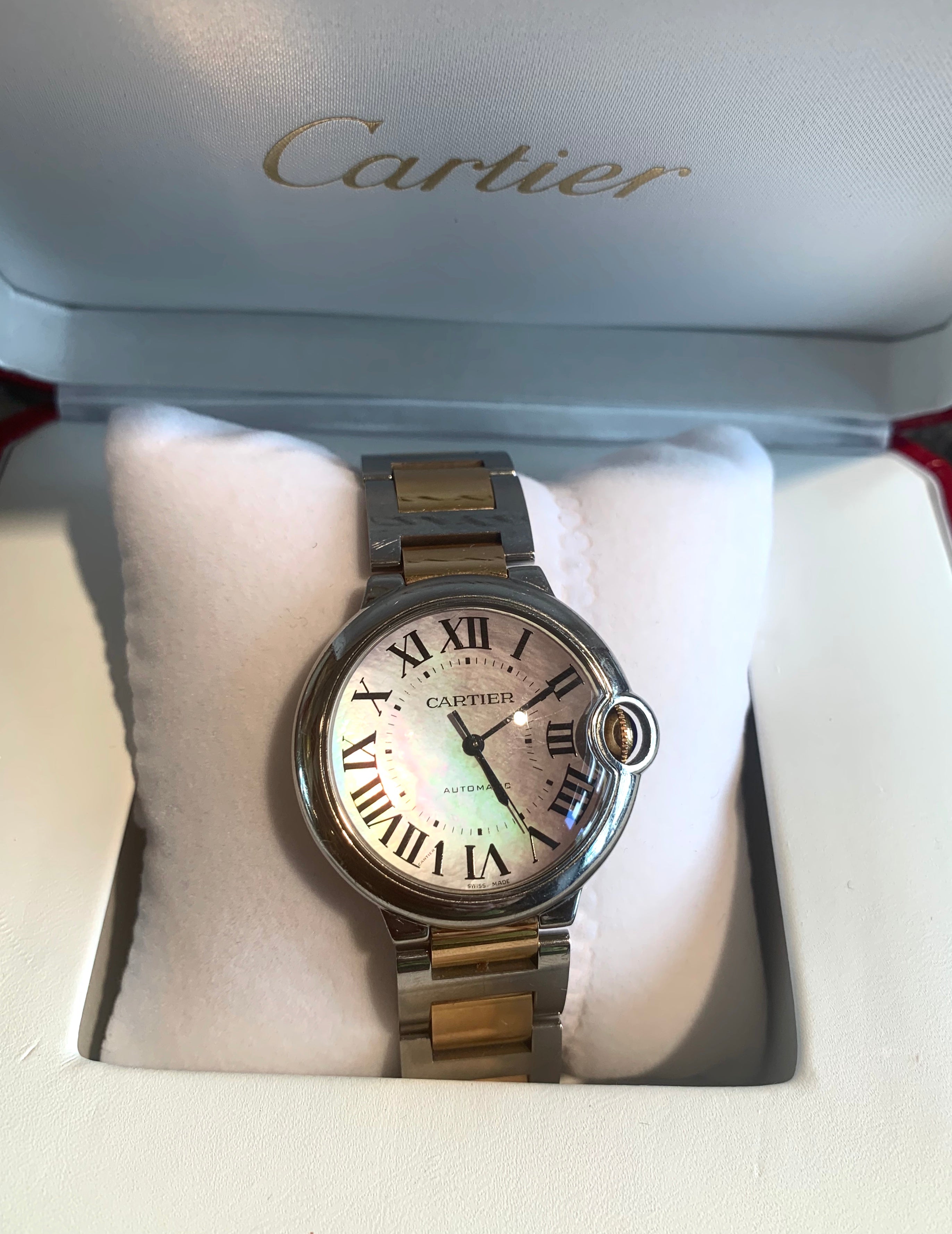 Montre Cartier Ballon Bleu 36mm Or Jaune 18 Carats Acier Nacre Rose