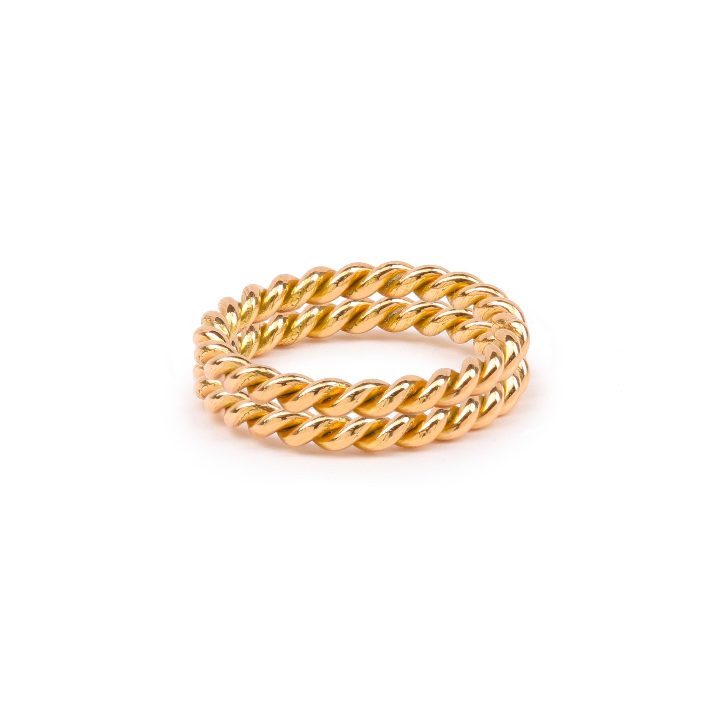 18 Carat Yellow Gold Twisted Wedding Rings Pair