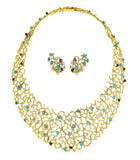 Demi Parure Gilbert Albert Turquoises Diamants Perles Or jaune 18 carats