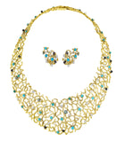 Gilbert Albert Half Set Turquoise Diamonds Pearls 18K Yellow Gold