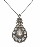 Drop and Bow Diamonds Silver 14 Carats Yellow Gold Indian Antique Pendant