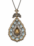 Drop and Bow Diamonds Silver 14 Carats Yellow Gold Indian Antique Pendant