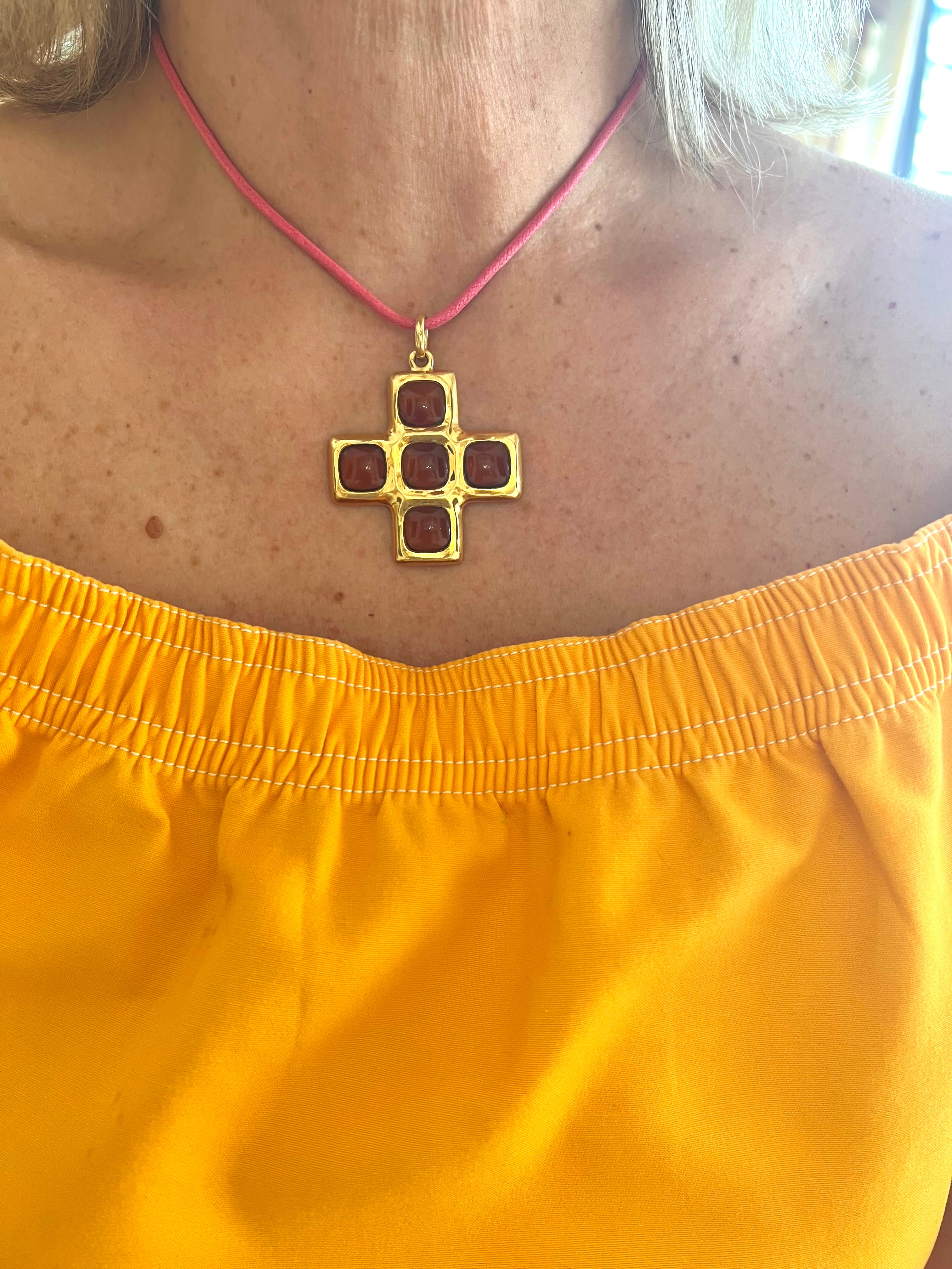 Vintage Pomellato Citrine 18 Carat Yellow Gold Cross Pendant