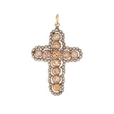 Antique Topaz Pearls Silver Rose Gold Cross Pendant
