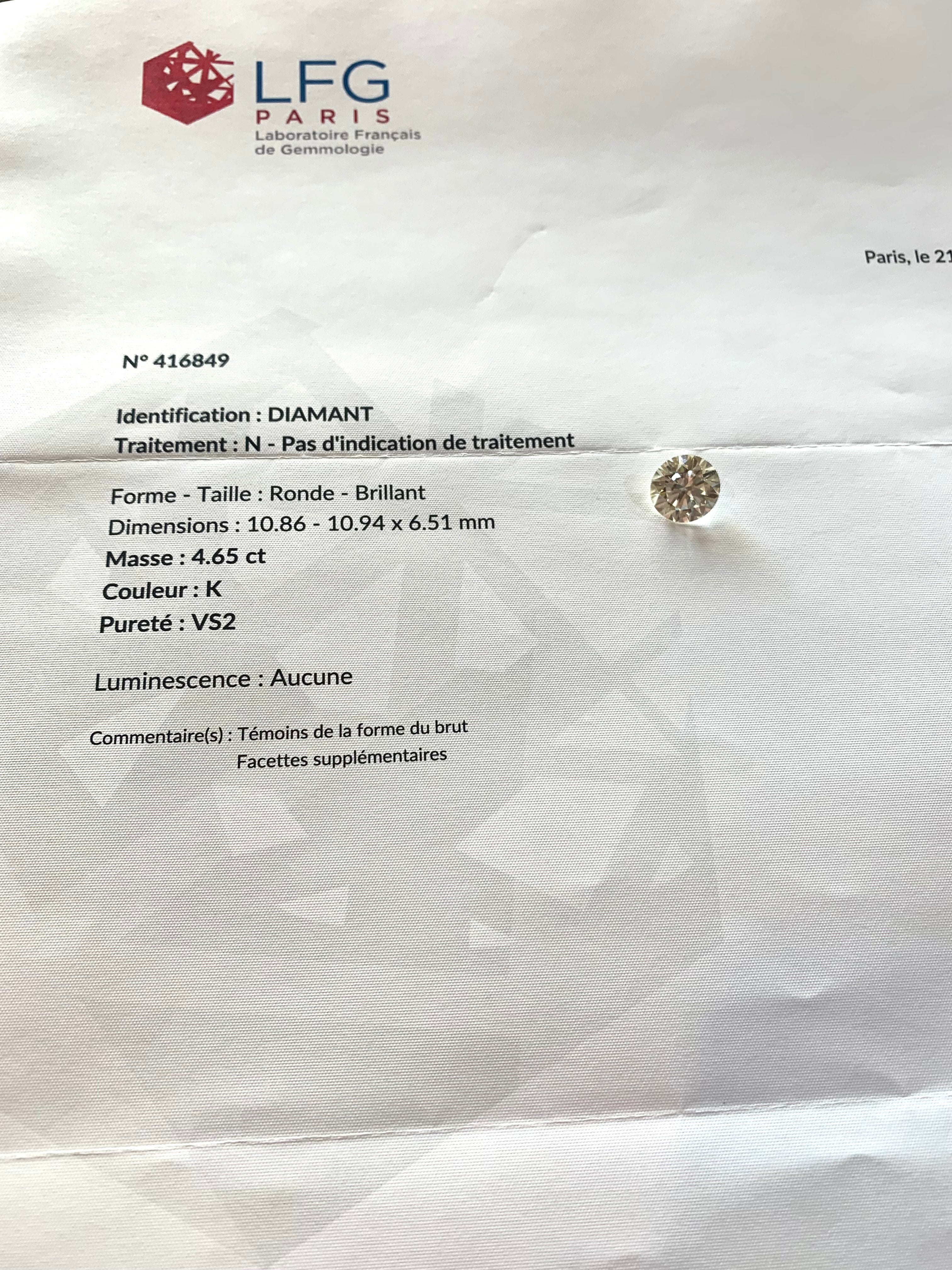 Diamant 4.65 Carats (Certificat LFG)