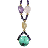 Rock cristal, pink quartz, turquoise, calchedony long multicolored necklace