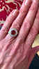 Certified 2 Carats Burmese Ruby Diamonds Platinum 18 Carats White Gold Daisy Ring
