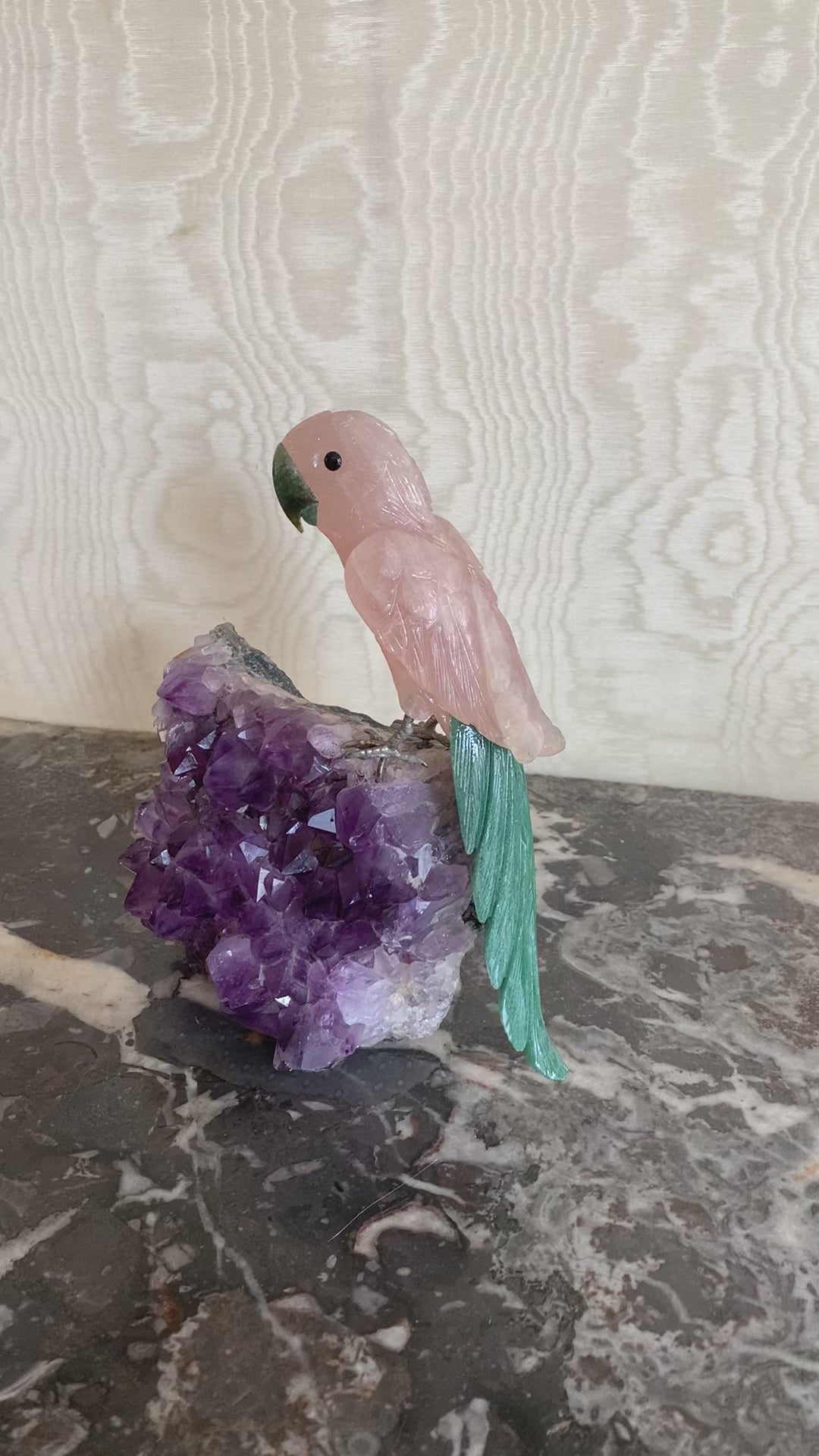 Perroquet Quartz Rose Jade Néphrite Aventurine Améthyste