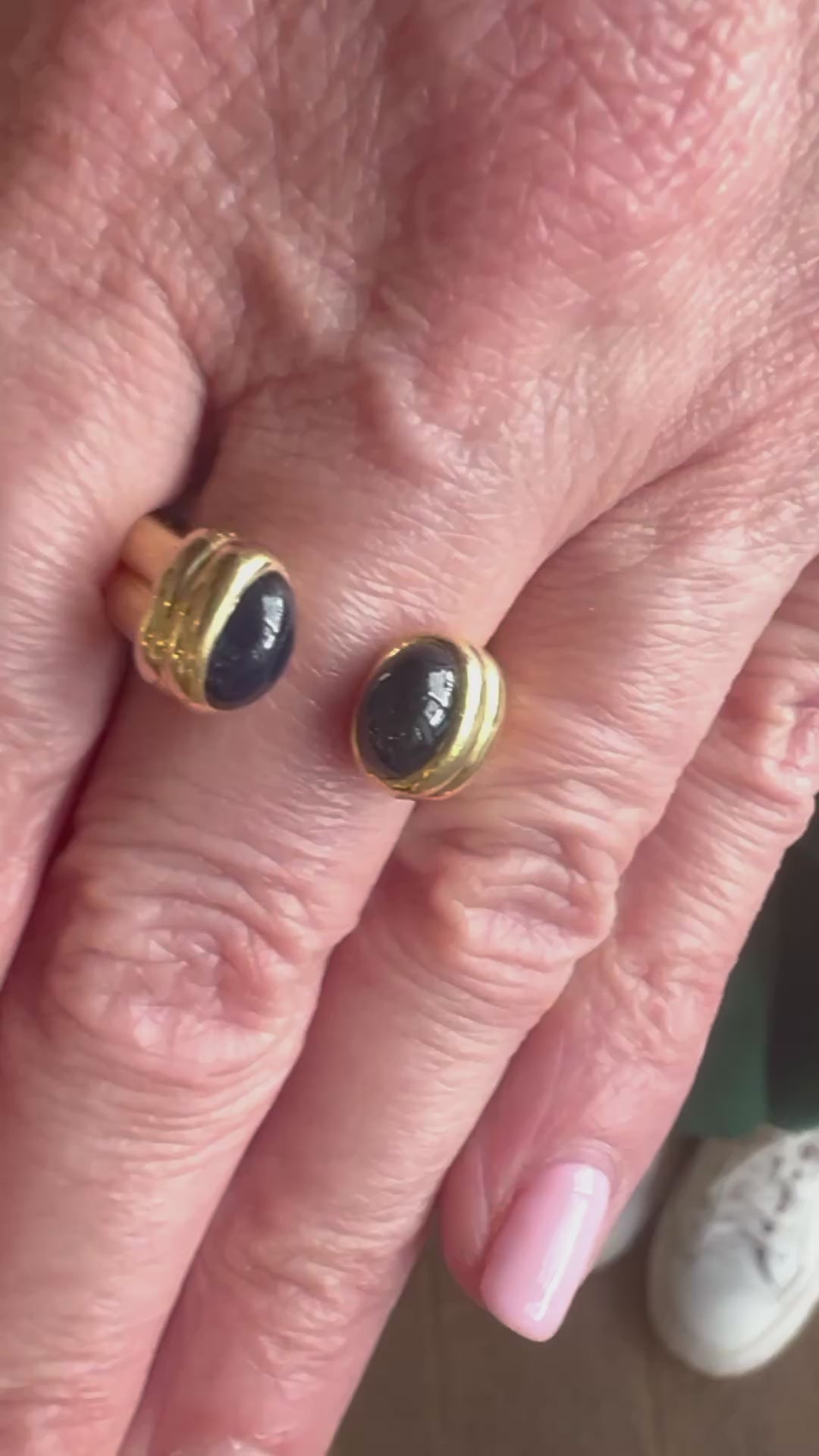 Bague Vintage Ouverte Saphirs Cabochons Or Jaune 18 Carats