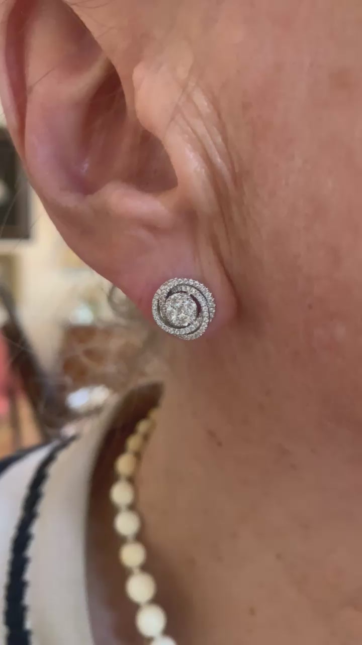 Boucles d'Oreilles Tourbillons Diamants Or Gris 18 Carats