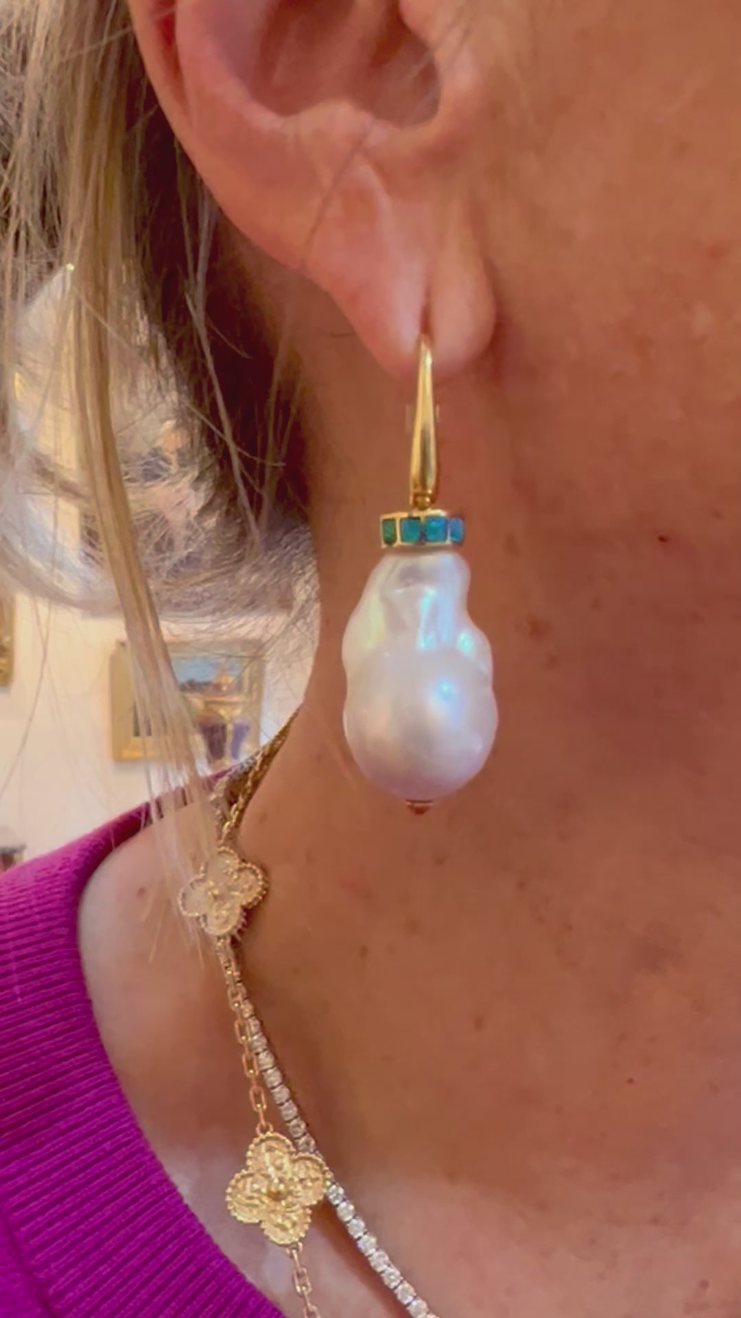 Baroque Pearls Opal 18 Carats Yellow Gold Earrings