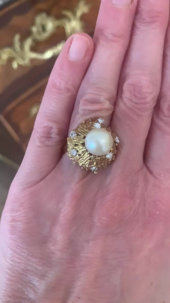 Bague Andrew Grima Perle Diamants Or Jaune 18 Carats