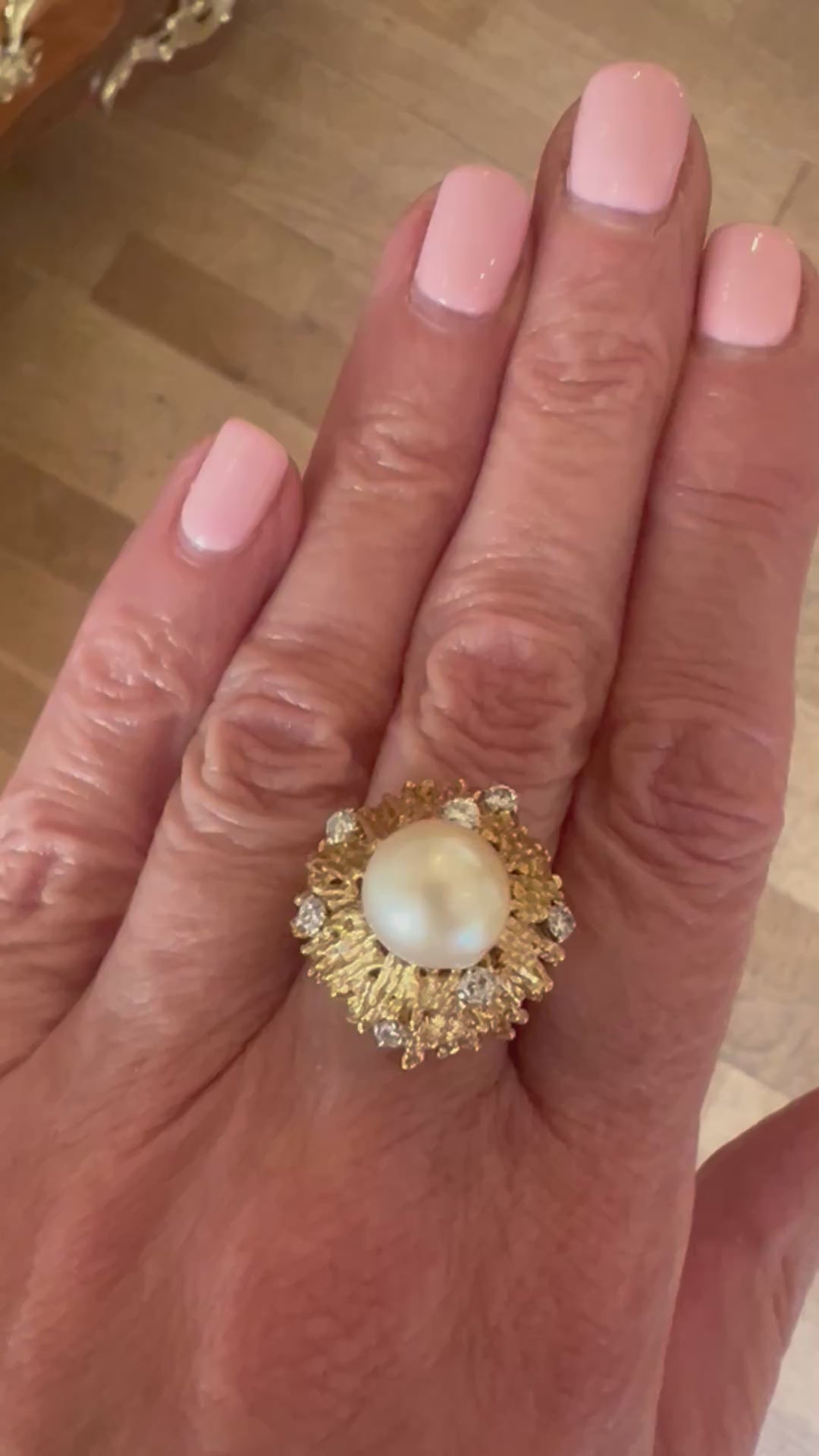 Bague Andrew Grima Perle Diamants Or Jaune 18 Carats