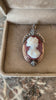 Broche Pendentif Ancien Camée Agate Perles Argent Or Jaune 18 Carats