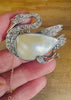 Broche Cygne Nacre Diamants Or Jaune & Gris 18 Carats