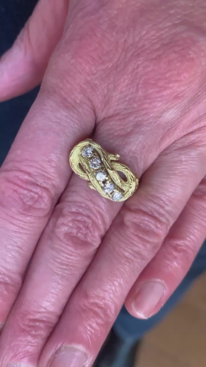 Vintage Diamonds 18 Carat Yellow Gold Wooden Branch Ring