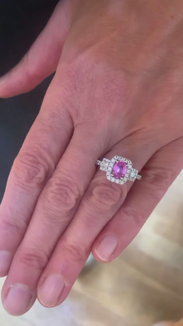 Pink Sapphire Diamonds 18 Carats White Gold Ring