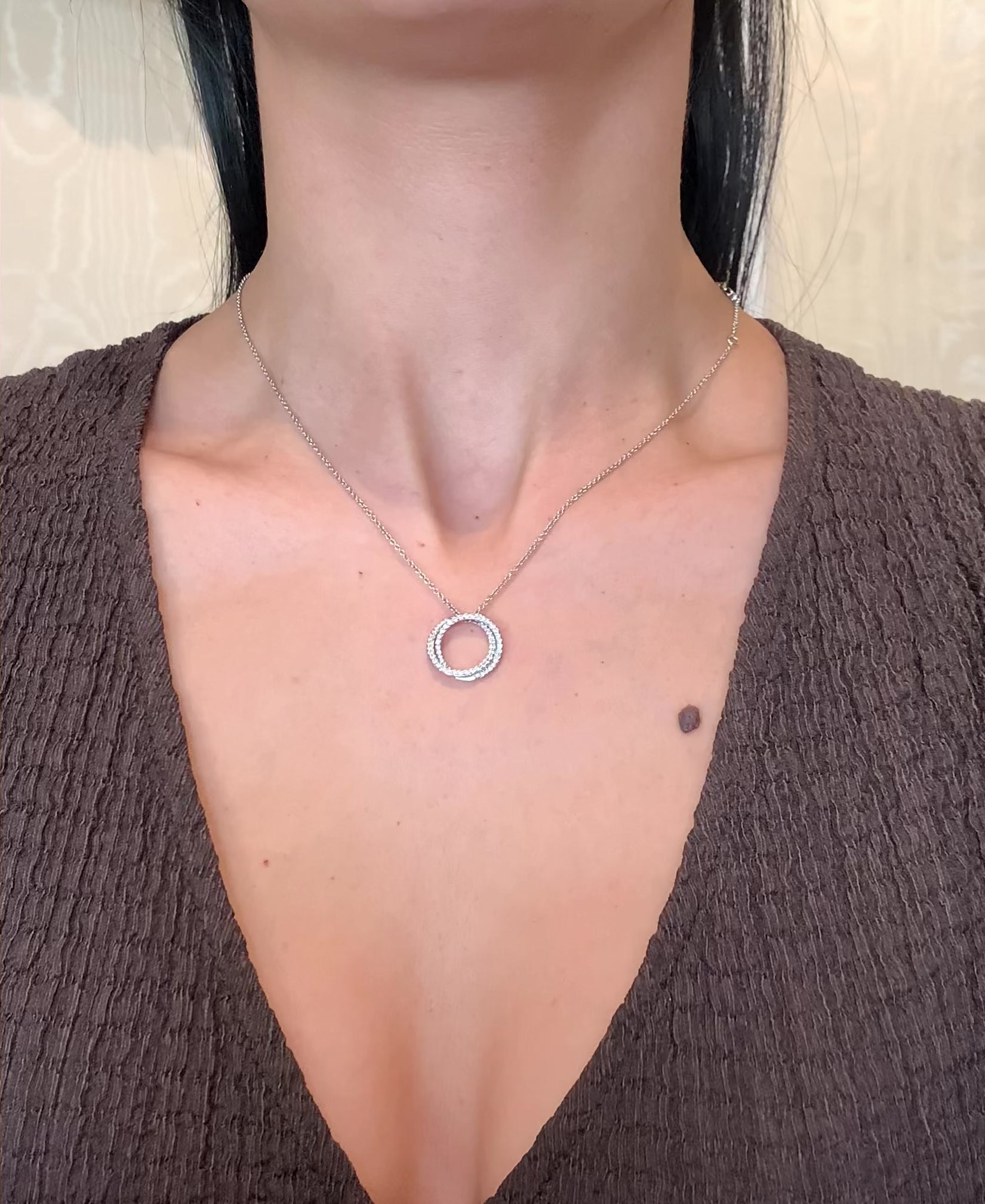 Two Circles Pave Necklace Diamonds 18K White Gold