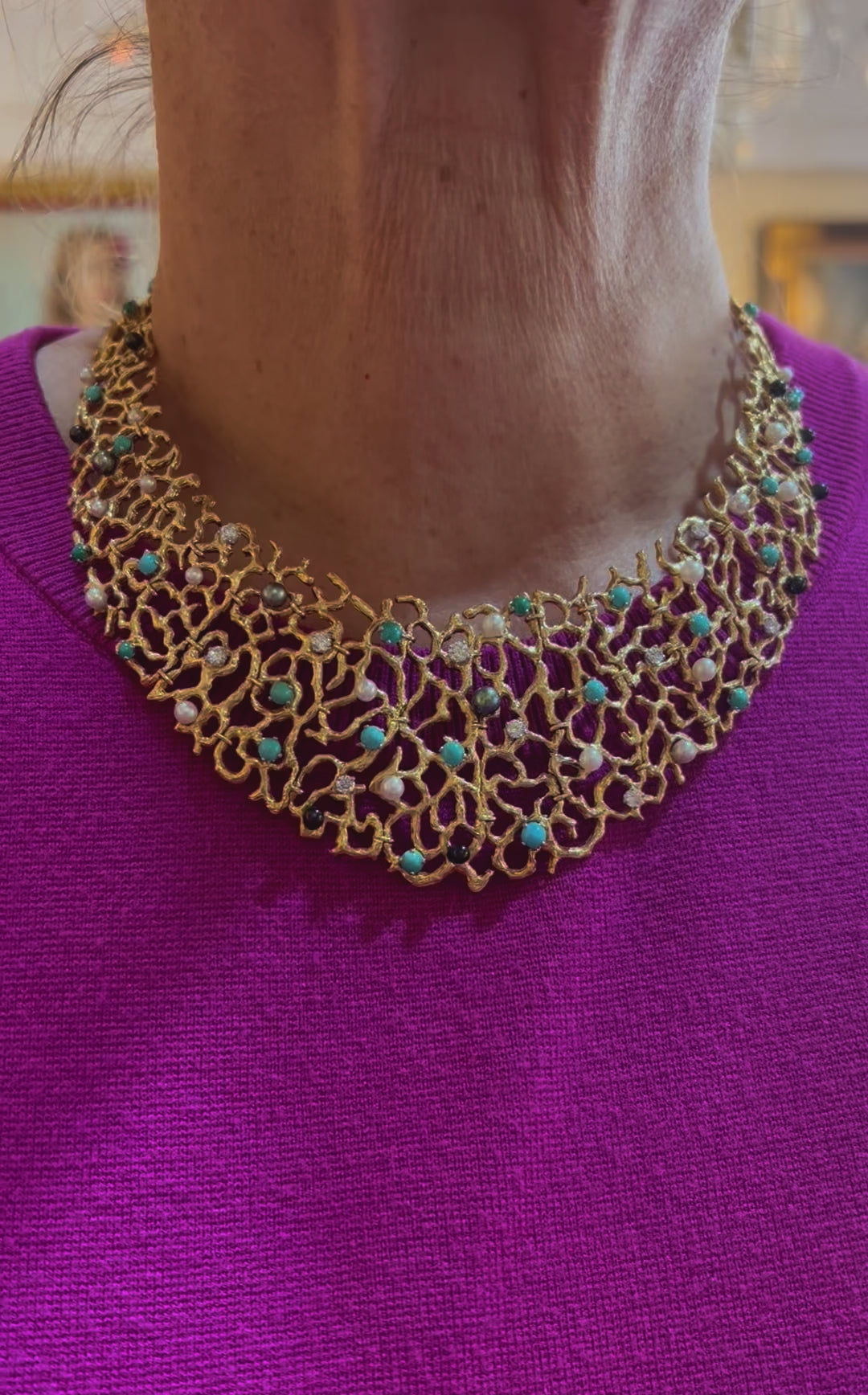 Demi Parure Gilbert Albert Turquoises Diamants Perles Or jaune 18 carats