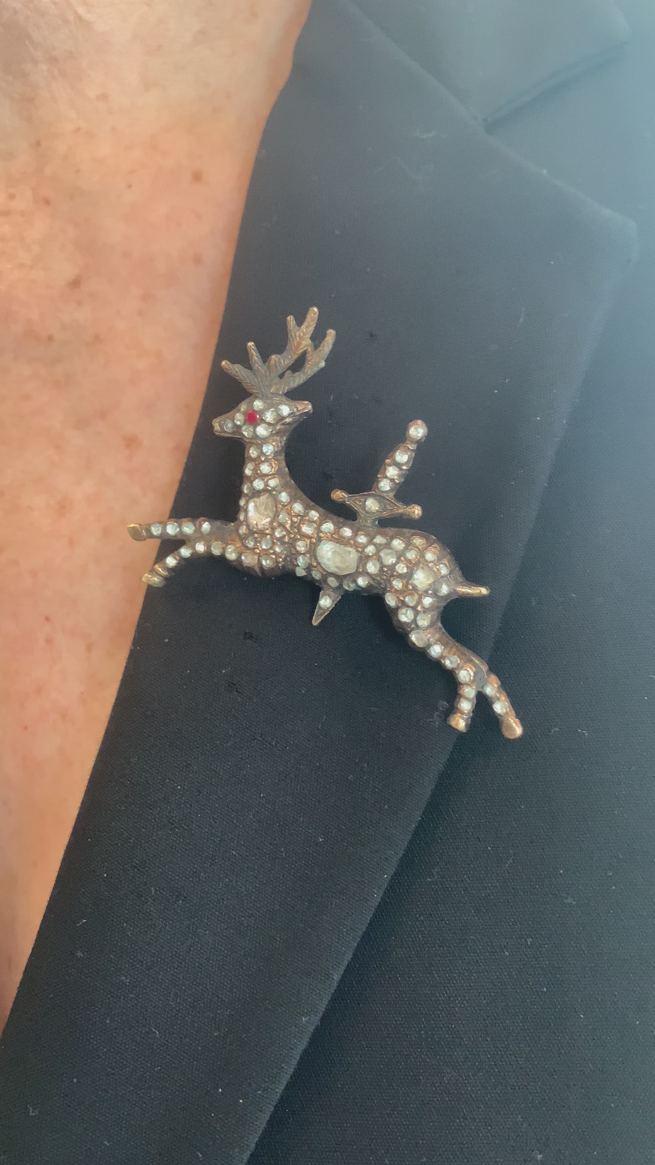 Broche Victorienne Cerf Diamants Argent Or Jaune