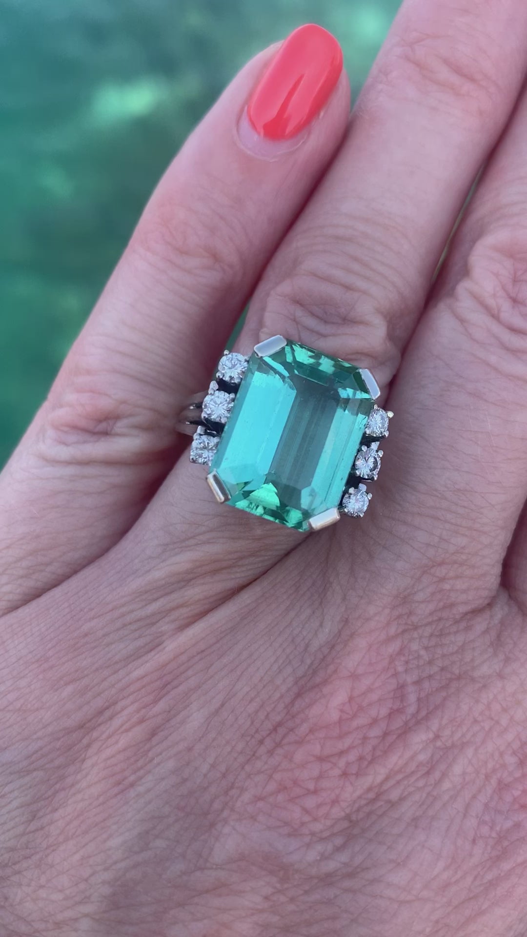 Engagement Cocktail Vintage Rings Green Tourmaline Diamonds White Gold Ring Les Pierres de Julie