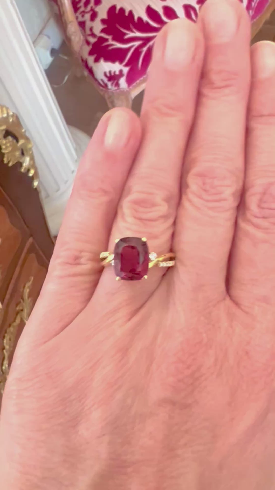 Bague Rubellite 4.16 Carats Diamants Or Jaune 18 Carats