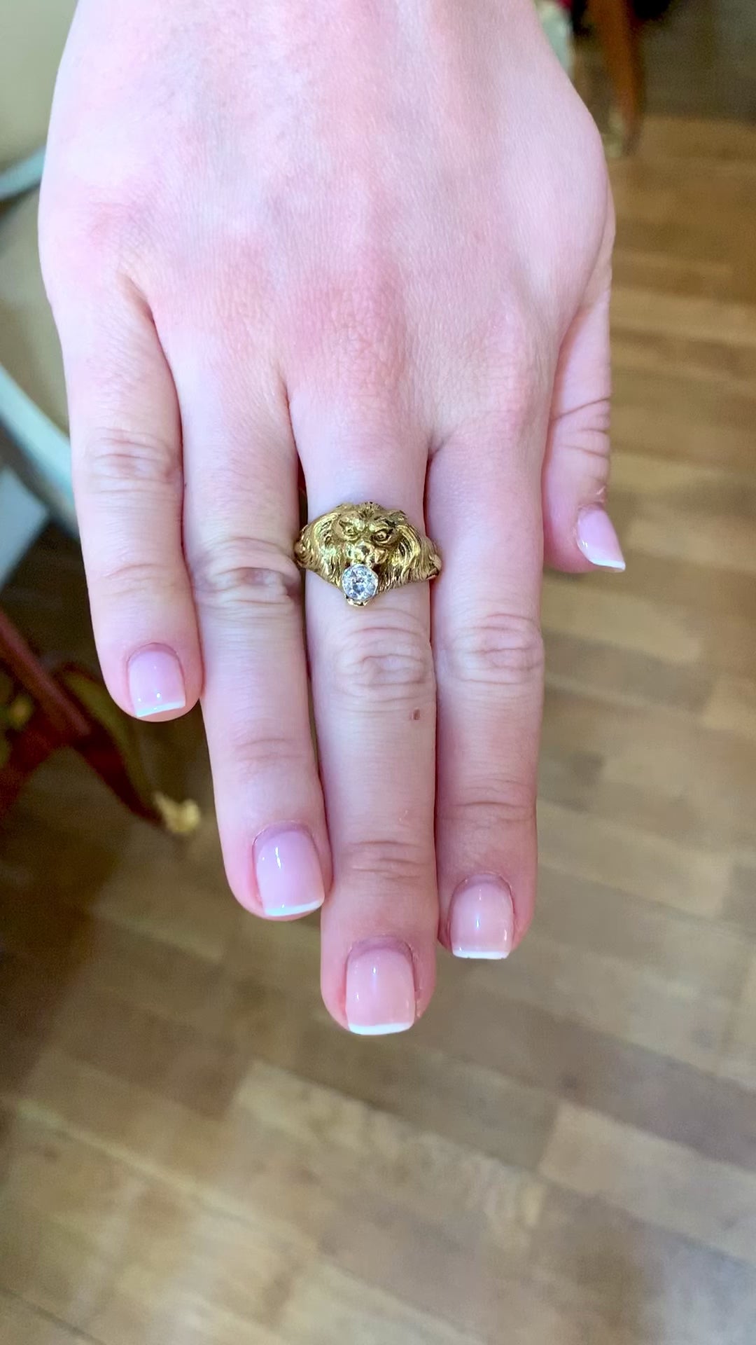 0.35 Carats Diamond 18 Carat Yellow Gold Lion Signet Ring