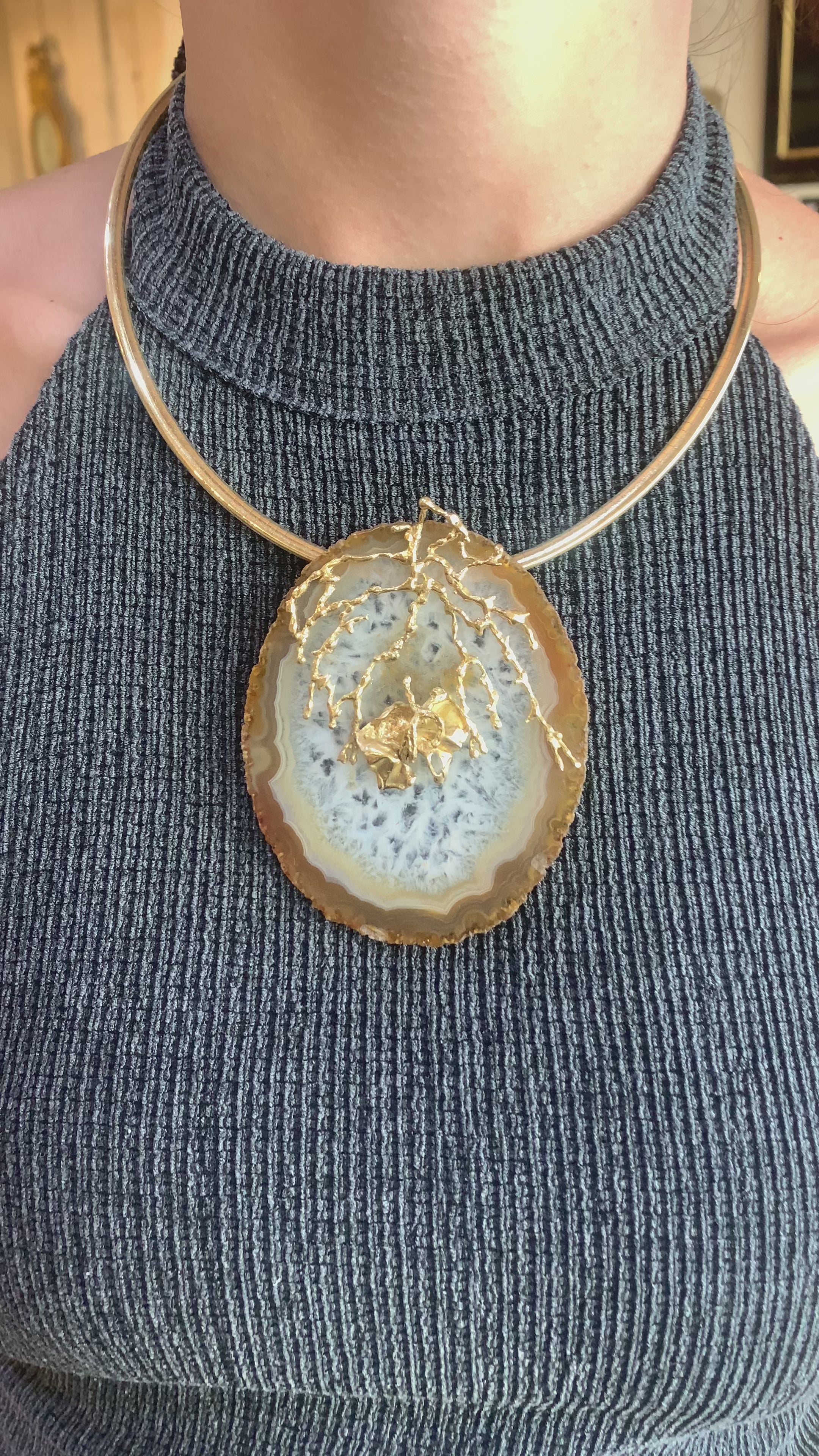 Pendentif Vintage Agate Or Jaune 18 Carats
