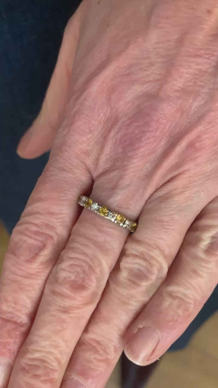 Yellow Sapphires Diamonds 18 Carats White Gold American Wedding Band