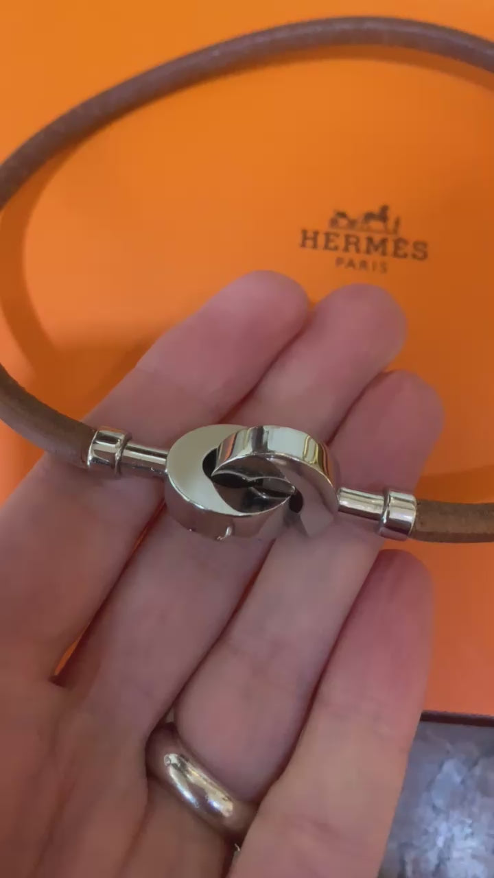 Hermès Lancelot Silvery Double Leather Bracelet