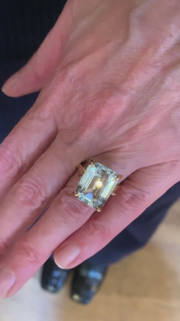 Bague Aigue-Marine Rectangle 10 Carats Or Jaune 18 Carats