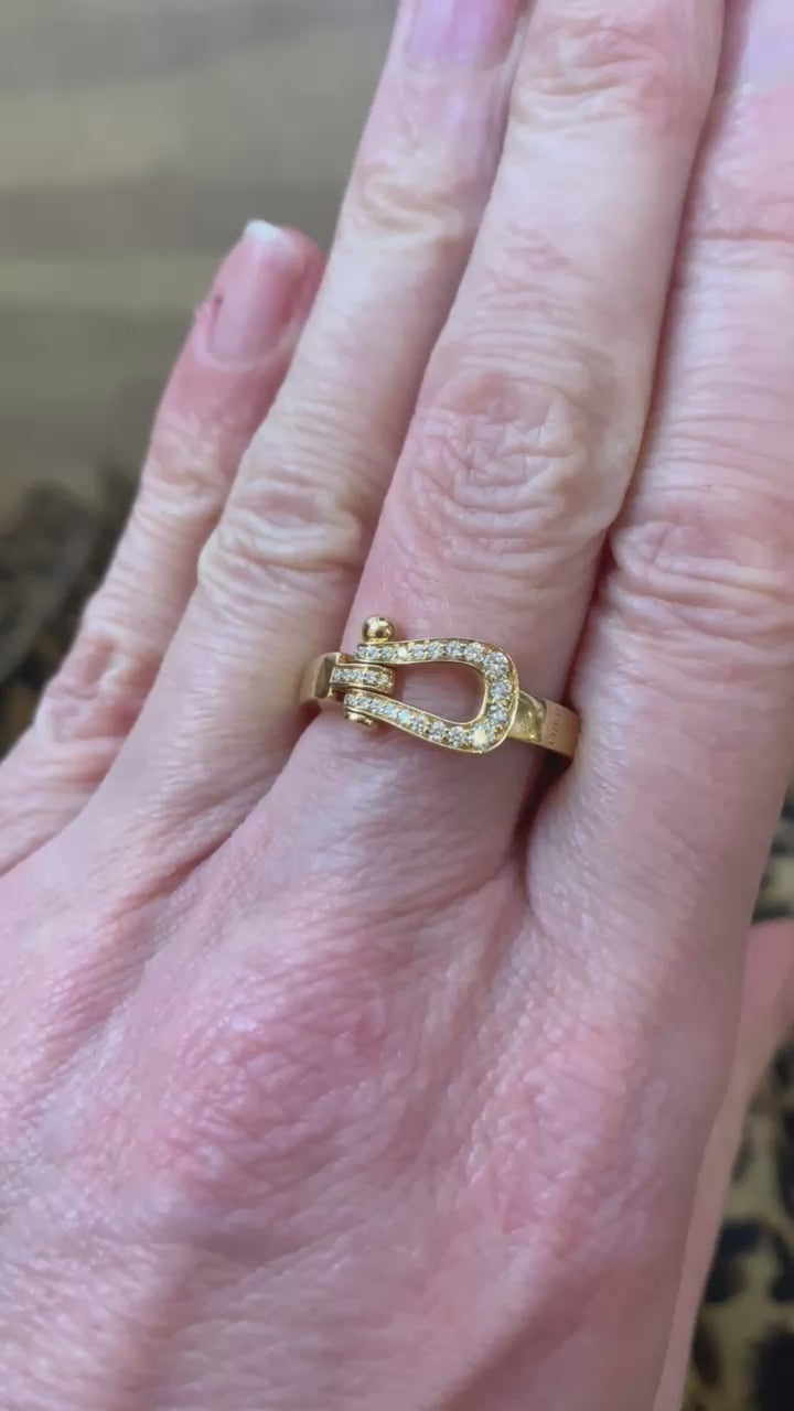 Bague Fred Force 10 Moyen Modèle Semi-Pavé Diamants Or Jaune 18 Carats