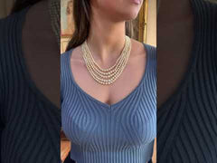 Collier Art-Déco Cinqs Rangs de Perles Diamants Emeraude Or Gris 18 Carats