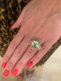 5 Carats Trillion Green Beryl Morganites 18 Carats Rose Gold Trilogy Cocktail Ring