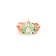 5 Carats Trillion Green Beryl Morganites 18 Carats Rose Gold Trilogy Cocktail Ring