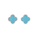 Boucles D’Oreille Van Cleef & Arpels Alhambra Vintage Turquoise Or Blanc 18 Carats
