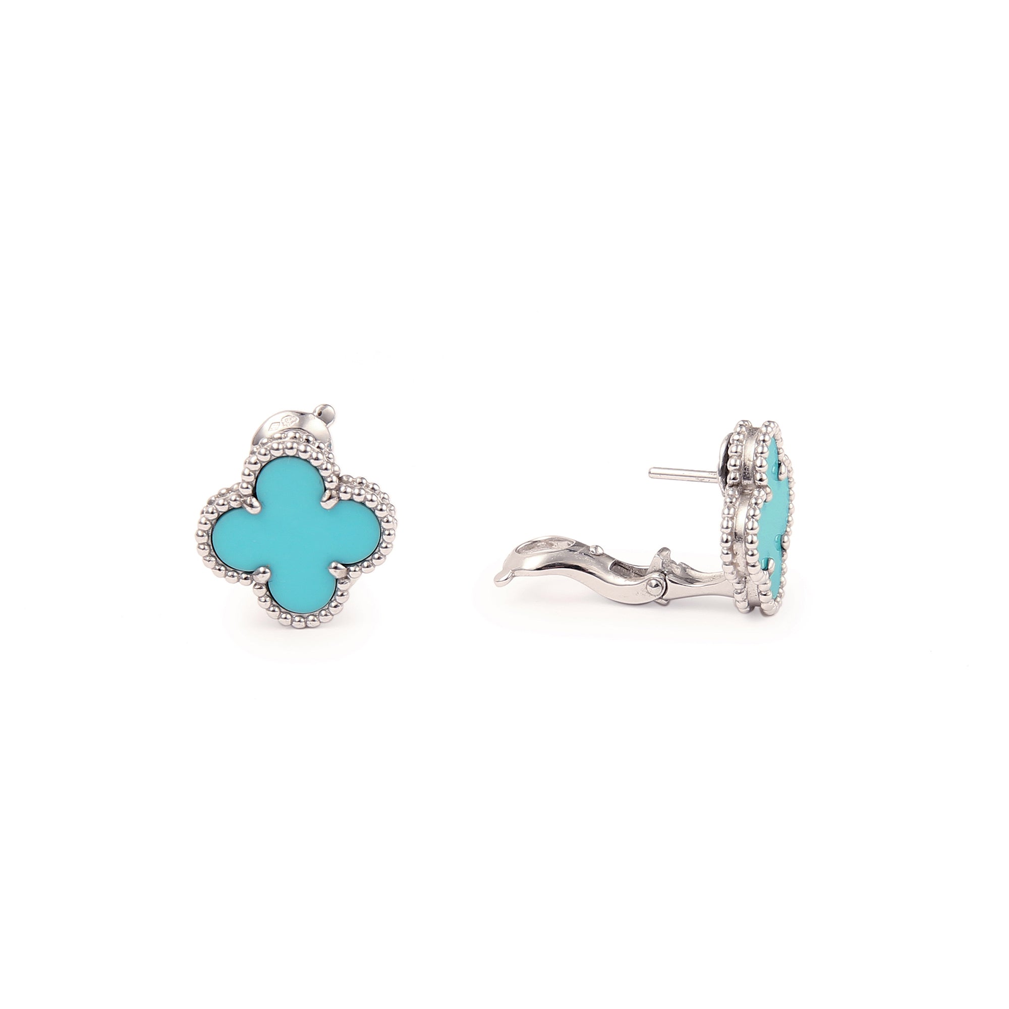 Sweet Alhambra earstuds 18K white gold, Turquoise - Van Cleef & Arpels