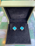 Boucles D’Oreille Van Cleef & Arpels Alhambra Vintage Turquoise Or Blanc 18 Carats