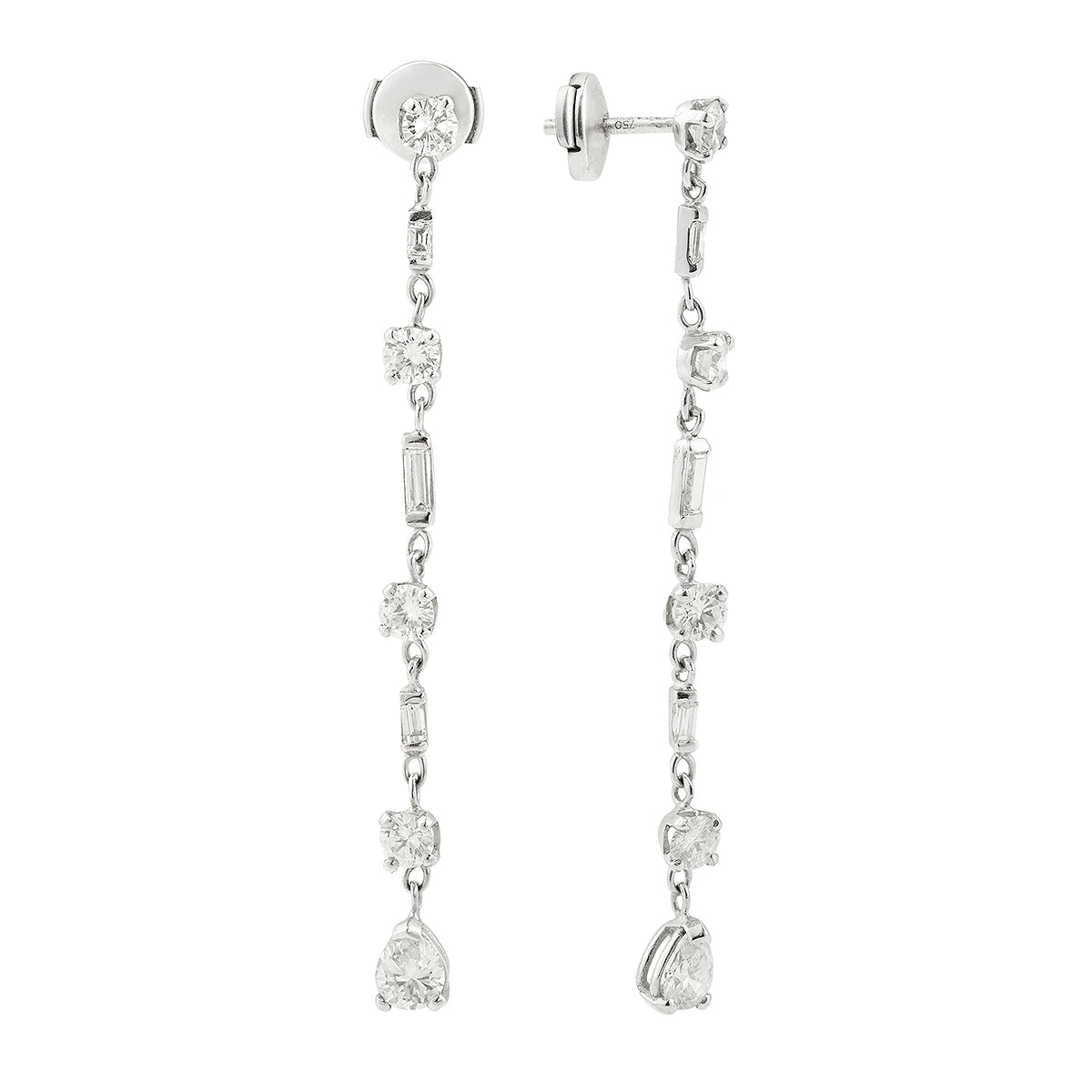 Boucles D’Oreilles Diamants Poire Diamants Baguette 4.50 Carats Or Gris 18 Carats