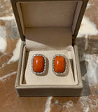 Cabochon Coral Diamonds 18 Carats White Gold Stud Earrings