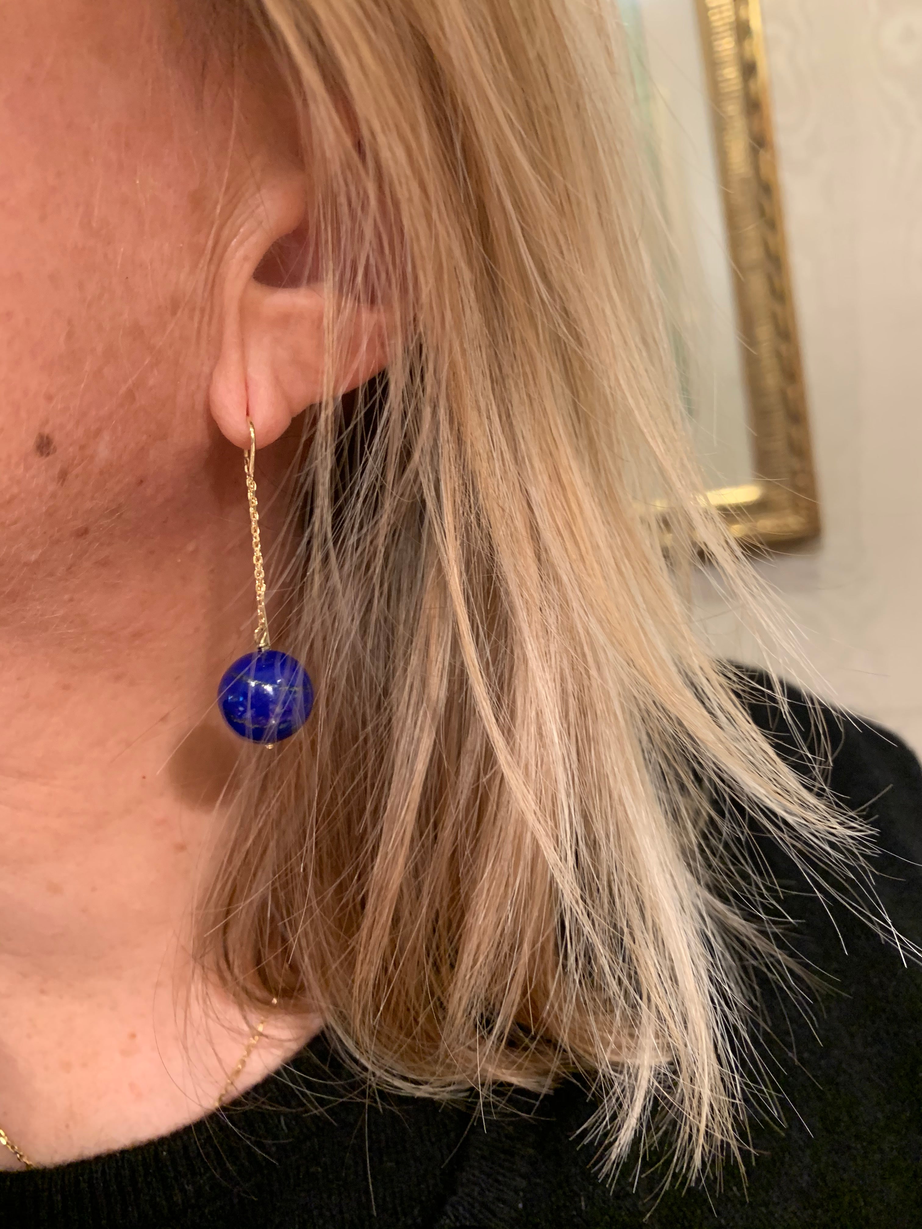 Lapis-Lazuli 18 Carat Yellow Gold Drop Earrings