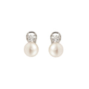 Boucles d'Oreilles Perles 9mm Diamants Or Gris 18 Carats