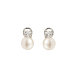 Boucles d'Oreilles Perles 9mm Diamants Or Gris 18 Carats