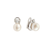 Boucles d'Oreilles Perles 9mm Diamants Or Gris 18 Carats