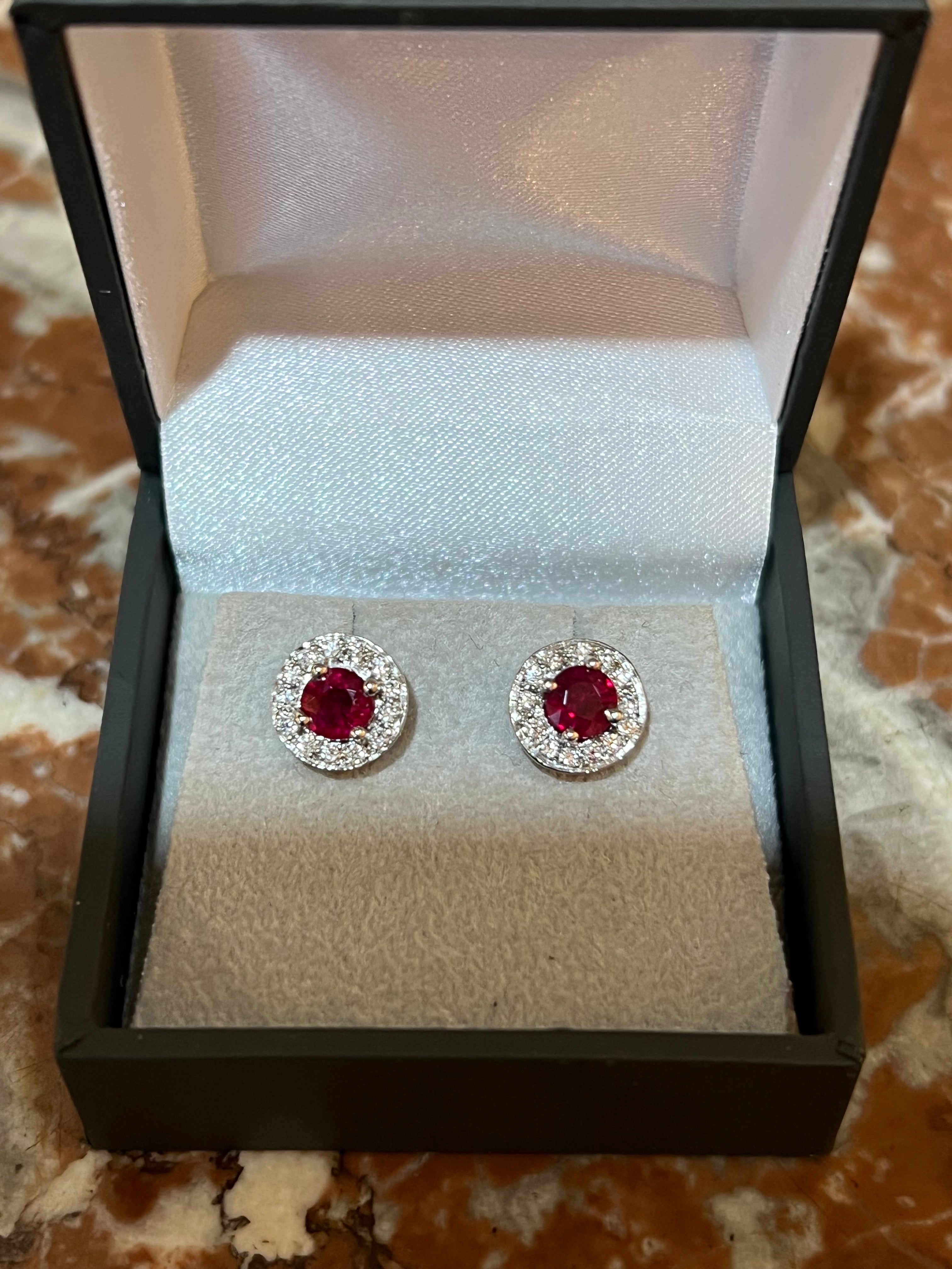 Burmese Ruby Diamonds 18K White Gold Earrings